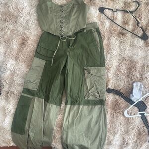AFRM Two-Tone Green Cargo Pants & Corset Set